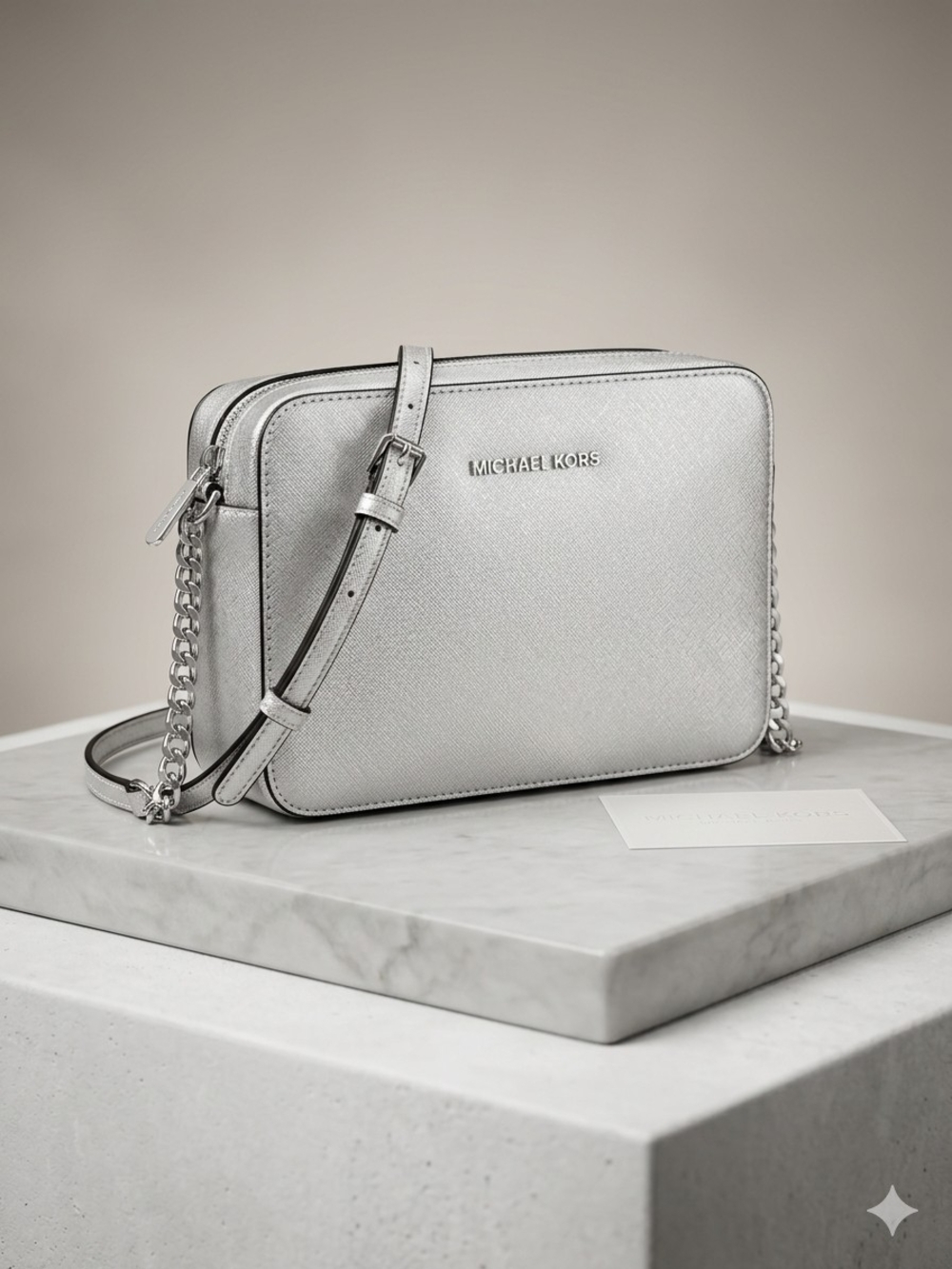 Michael Kors Metallic Silver Jet Set Crossbody Bag
